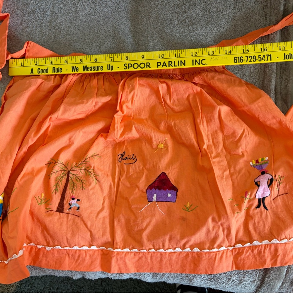 Hand-Embroidered Orange Women’s Apron - Haiti Motif